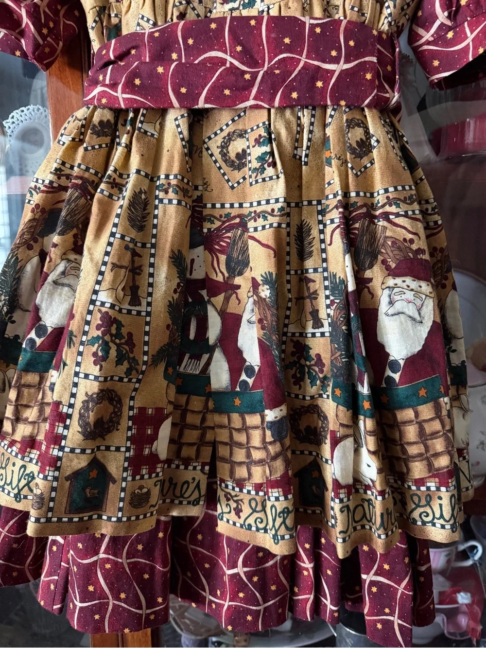 Girls' Handmade Christmas Holiday Print Apron dress